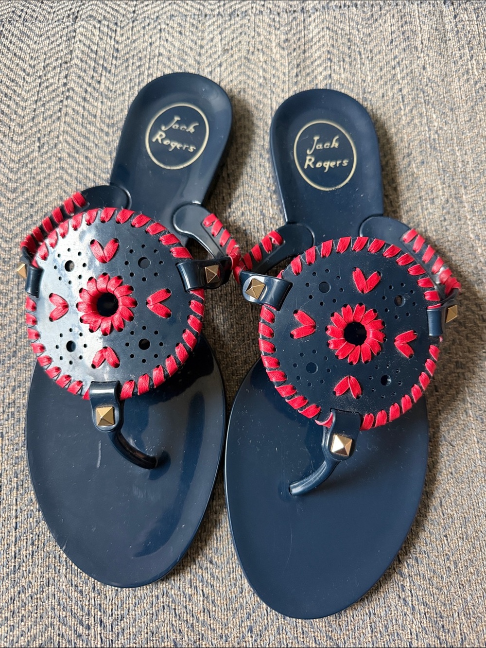 Jack Rogers Georgica Jelly Sandals Women's Navy Blue & Red Size: 9